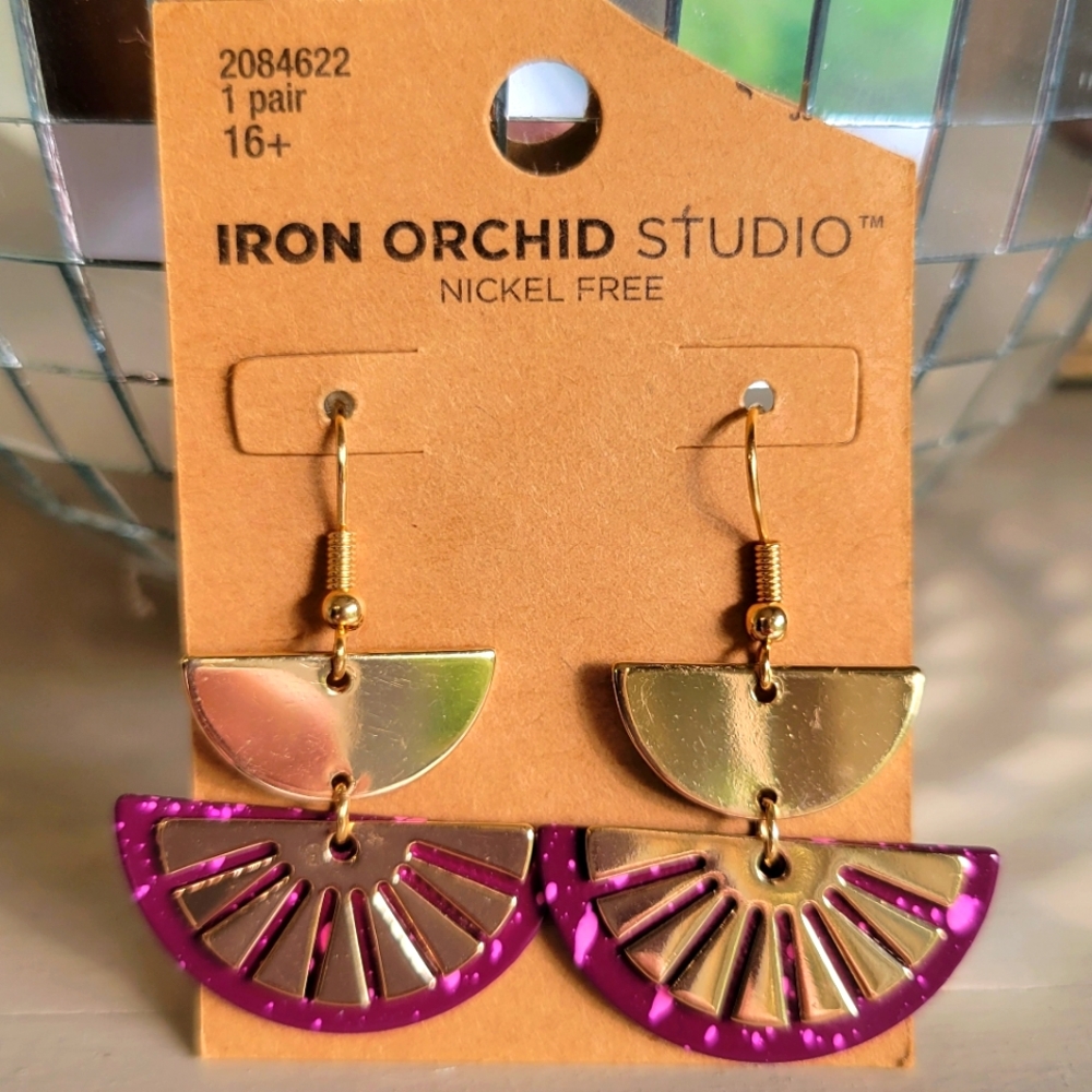 Purple and gold dangle earrings nickel free
